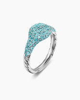 Petite Pavé Pinky Ring in 18K White Gold with Paraiba Tourmalines, 7mm